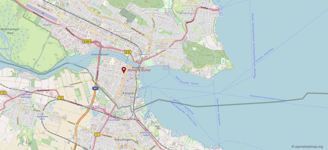 Bild von Kartenausschnitt mit der Anfahrt zu Kohler & Bühler, Link zu Google-Maps