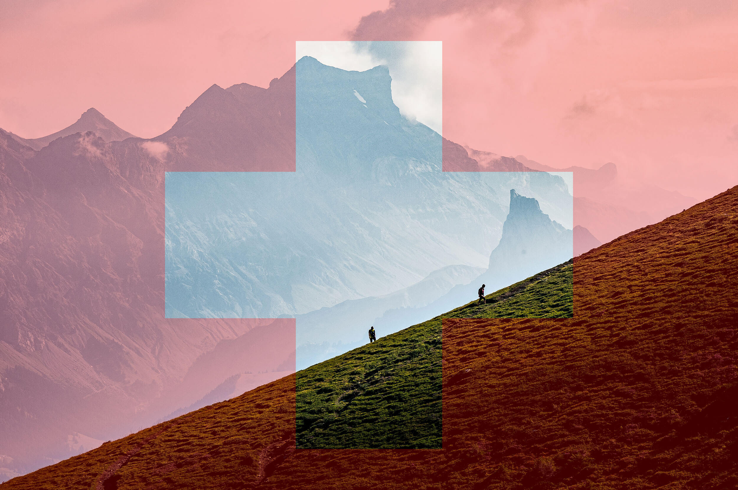 Bild von Bergen mit Schweizer Flagge überlagert
